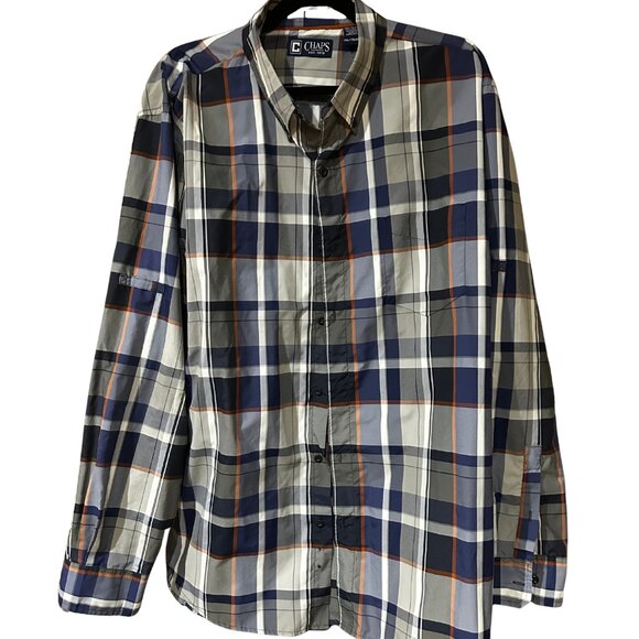 Chaps Blue/White/Rust Plaid Button Down Shirt | 2XL - Picture 1 of 3